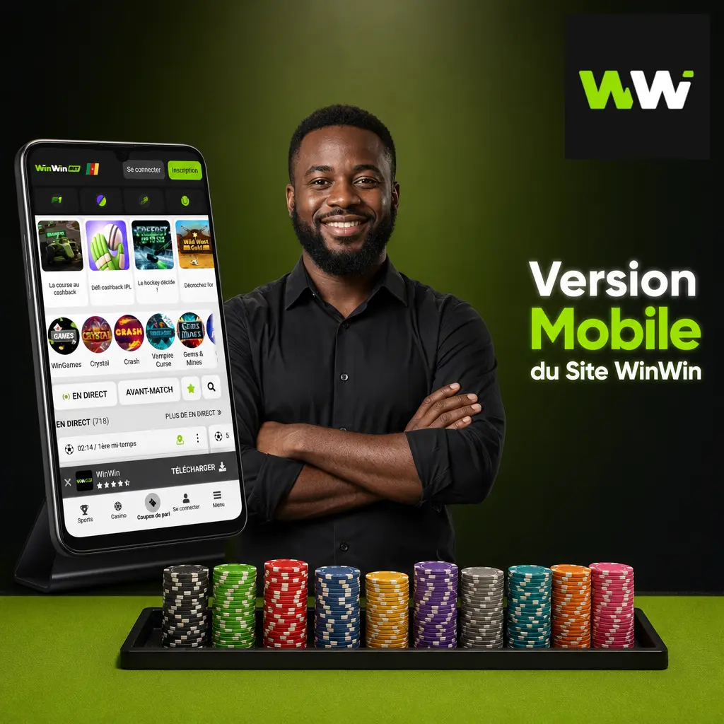 Version mobile WinWin accessible sur smartphone et tablette sans téléchargement, compatible Chrome, Firefox, Safari au Cameroun.