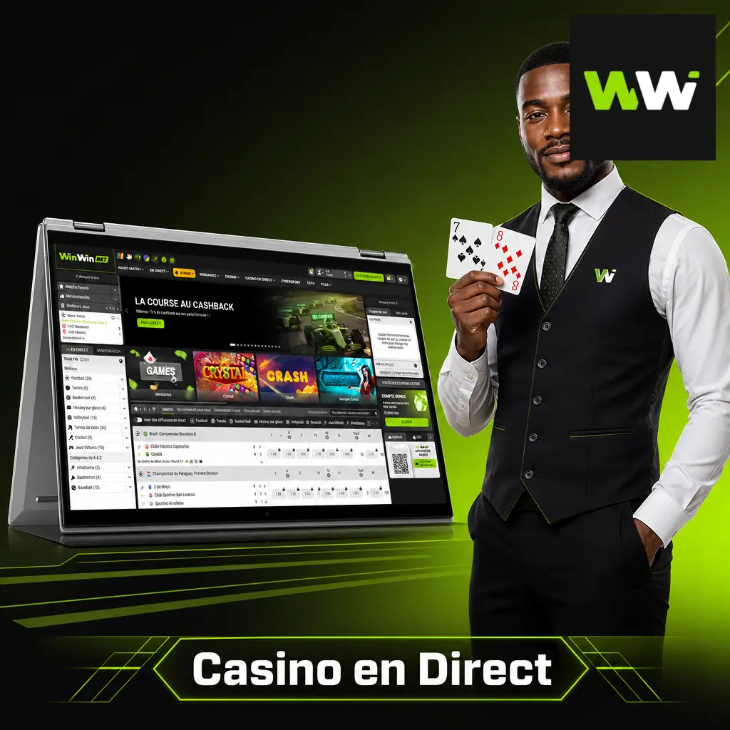 Croupier en direct sur WinWin Casino diffusant roulette, blackjack et baccarat en HD depuis studios certifiés