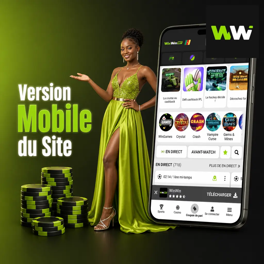 Version mobile du site WinWin accessible depuis navigateur, sans téléchargement, avec paris en direct et casino